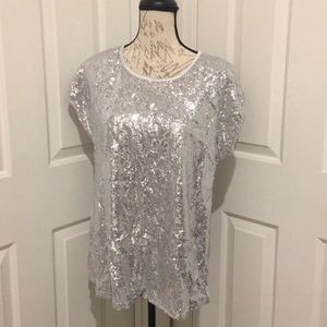 Plus Size XXL Sequin Blouse Silver
